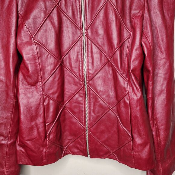 Vintage Mossimo Red Leather Jacket Oxblood Y2K Medium Cafe Racer Moto - Picture 7 of 14